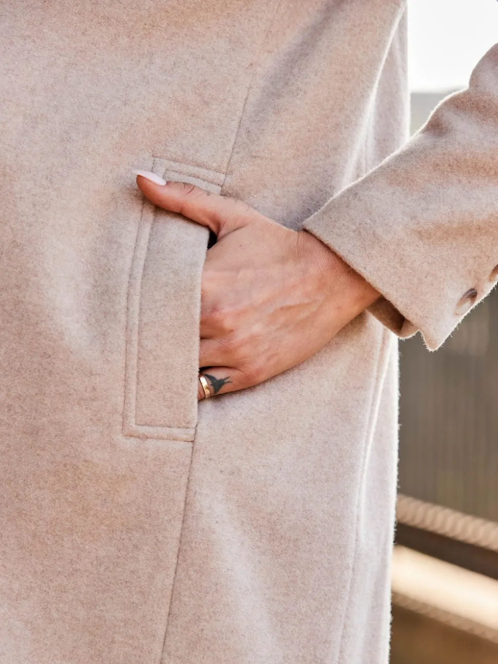 Écru - Manteau Sosandar Premium long en laine mélangée
