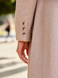Écru - Manteau Sosandar Premium long en laine mélangée