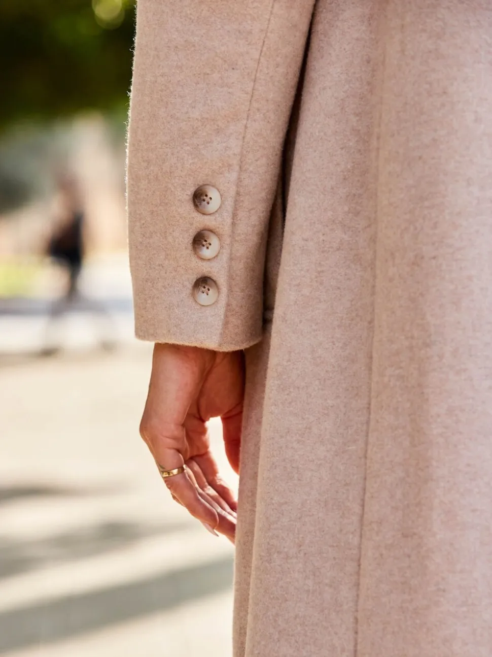 Écru - Manteau Sosandar Premium long en laine mélangée