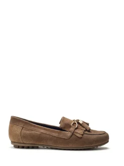 Écru - Mocassins Moda in Pelle Essana avec chaîne et glands