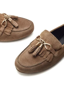 Écru - Mocassins Moda in Pelle Essana avec chaîne et glands