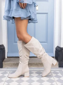Écru - Novo Bottes au genou froncées à talon carré geri