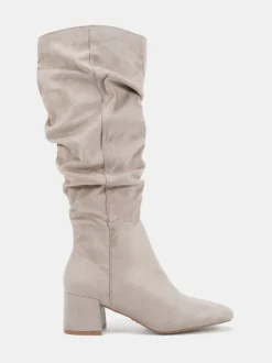 Écru - Novo Bottes au genou froncées à talon carré geri