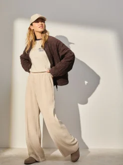 écru - Pantalons Amples en velours côtelé doux