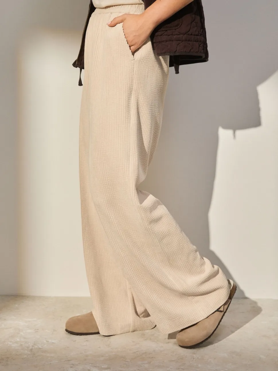 écru - Pantalons Amples en velours côtelé doux
