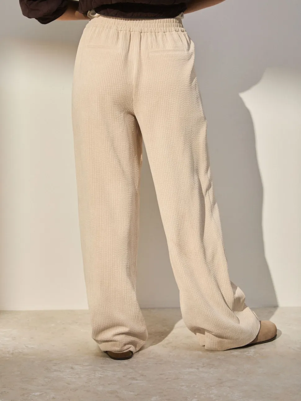 écru - Pantalons Amples en velours côtelé doux
