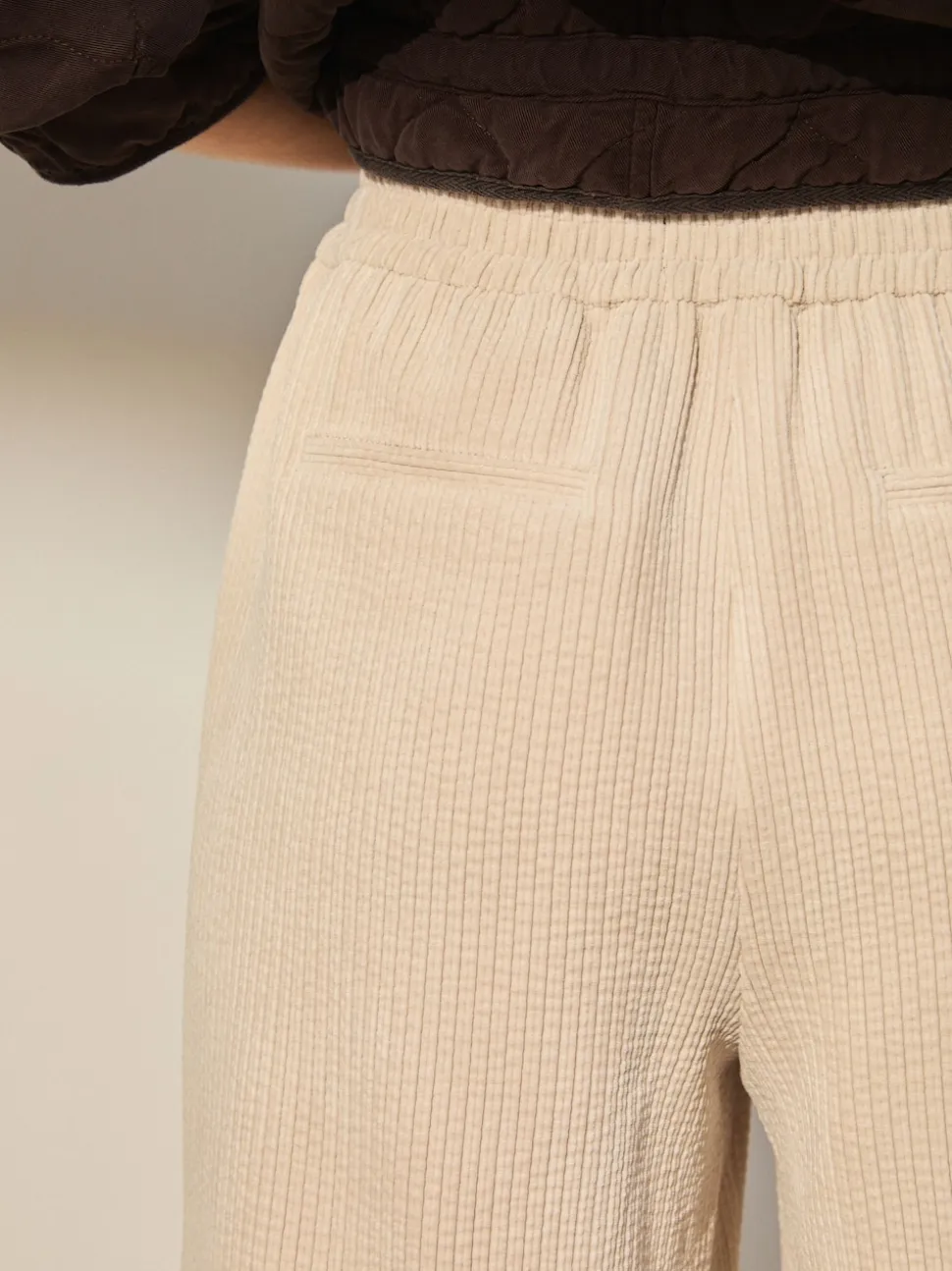écru - Pantalons Amples en velours côtelé doux