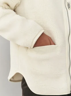 écru - Polaire zippée en peau de mouton avec col côtelé