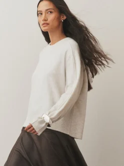 écru - Pull en maille à col rond en laine