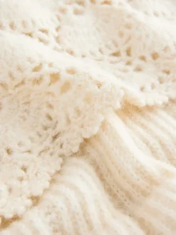 écru - Pull en maille côtelée avec col marin au crochet