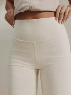 écru - Self Leggings larges côtelés