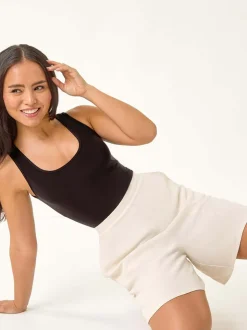 Écru - Shorts Roman Petites tailles en lin mélangé à taille élastique