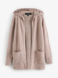 Écru - VERO MODA Cardigan long en maille à capuche