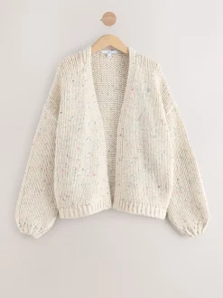 Écru moucheté - Cardigan en grosse maille doux
