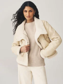 écrucrème - Veste aviateur à col cheminée doublé de peau de mouton