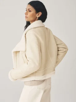 écrucrème - Veste aviateur à col cheminée doublé de peau de mouton