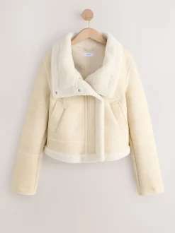 écrucrème - Veste aviateur à col cheminée doublé de peau de mouton