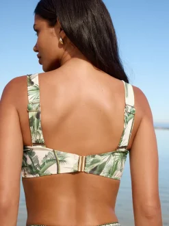 Écru/vert palmier - Haut de bikini bandeau filaire