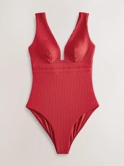 Côtes rouges - Maillot de bain plongeant et galbant avec contrôle du ventre