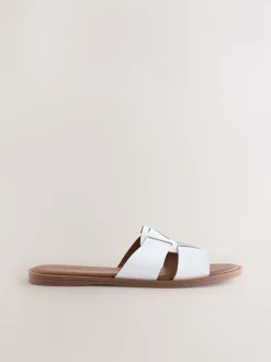 Cuir blanc - Sandales mules à fente