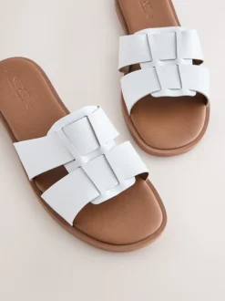 Cuir blanc - Sandales mules à fente