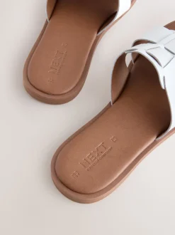 Cuir blanc - Sandales mules à fente