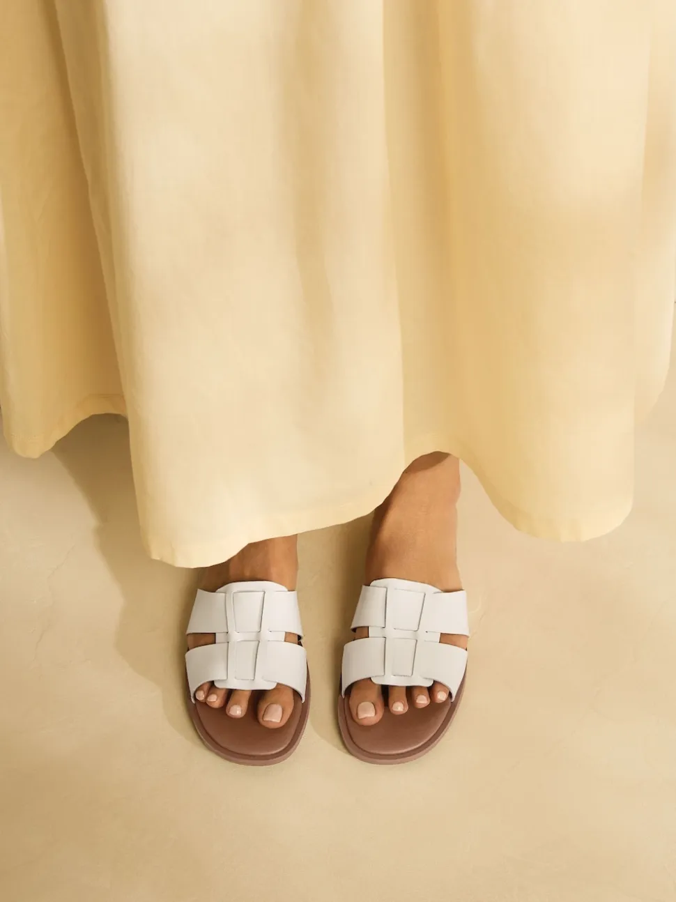 Cuir blanc - Sandales mules à fente