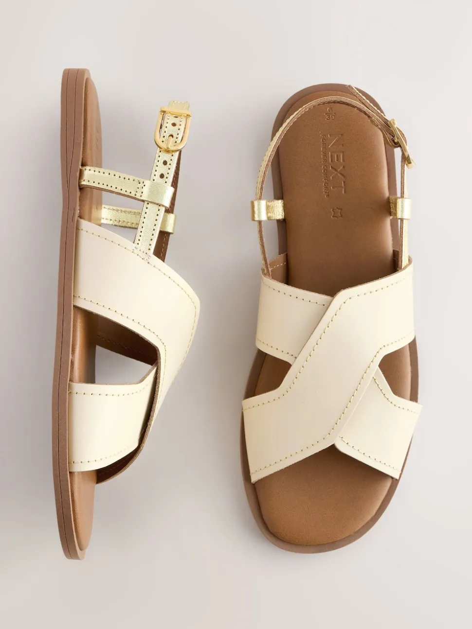 cuir Crème - Sandales surpiquées à bride arrière