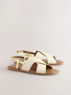 cuir Crème - Sandales surpiquées à bride arrière
