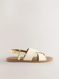 cuir Crème - Sandales surpiquées à bride arrière
