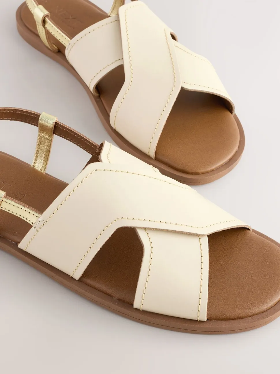 cuir Crème - Sandales surpiquées à bride arrière