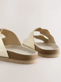 Cuir doré - Sandales à double bride avec semelle plantaire