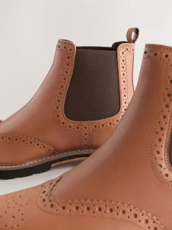 Cuir marron fauve - Bottes Chelsea Forever Comfort® à détail Brogue