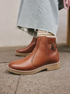 Cuir marron fauve - Bottes Forever Comfort® doublées de fausse fourrure avec boucle