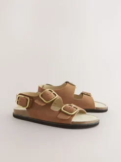 Cuir marron fauve - Sandales à bride arrière avec semelle plantaire