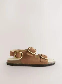 Cuir marron fauve - Sandales à bride arrière avec semelle plantaire
