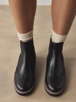 Cuir noir - Bottes Chelsea Forever Comfort® à détail Brogue