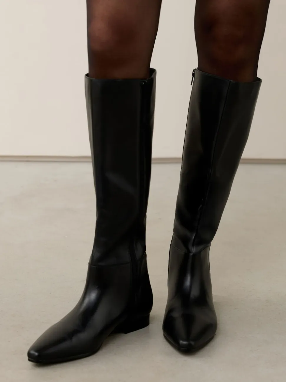 Cuir noir - Bottes Forever Comfort® à bout plat et hauteur genou