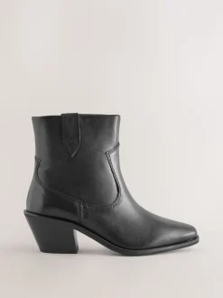 Cuir noir - Bottines cowboy à talons carrés