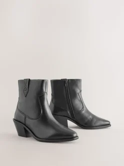 Cuir noir - Bottines cowboy à talons carrés