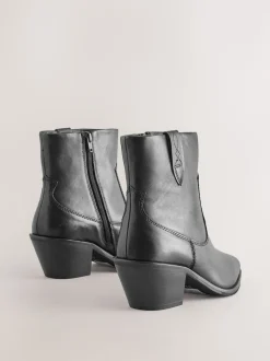 Cuir noir - Bottines cowboy à talons carrés