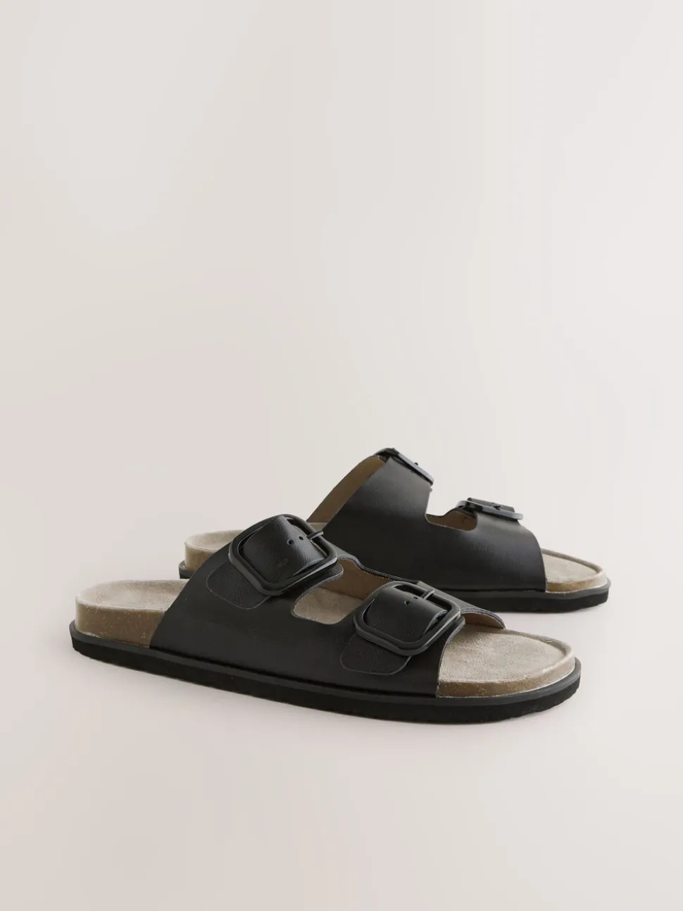 Cuir noir - Sandales à double bride avec semelle plantaire