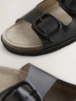 Cuir noir - Sandales à double bride avec semelle plantaire