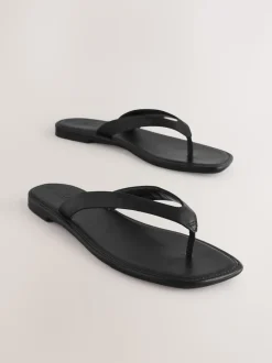 Cuir noir - Sandales à entredoigt carré