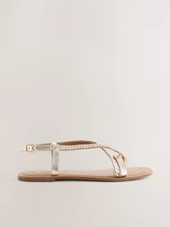 Cuir or rose - String tressé à entredoigt