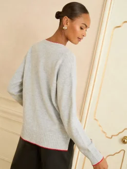 Cœur d’amour rouge à sequins gris - Love & Roses pull en maille confortable