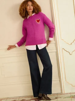 Cœur d’amour rouge à sequins magenta - Love & Roses pull en maille confortable