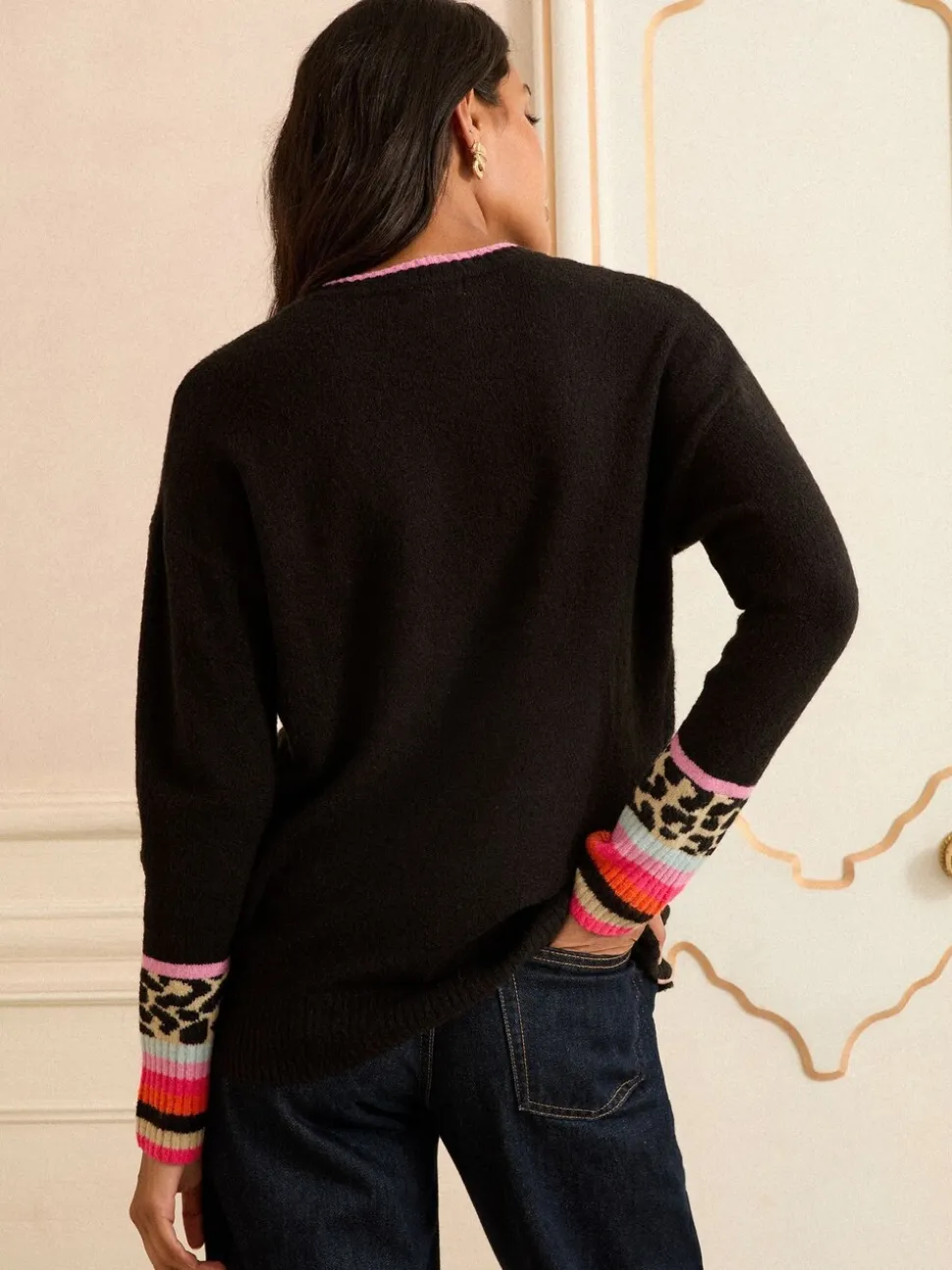 Cœur Noir Imprimé animal - Love & Roses Col rond Cosy Pull