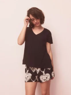 cœur Noir/Blanc - Ensemble pyjama short