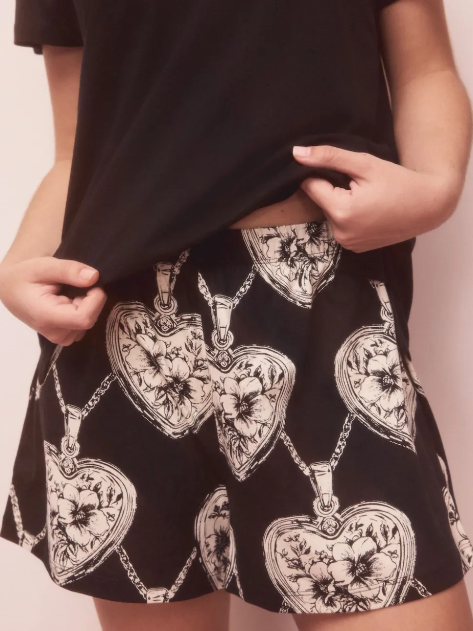 cœur Noir/Blanc - Ensemble pyjama short